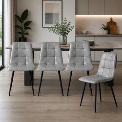 Set of 4 Grey PU Leather Dining Chairs with High Back