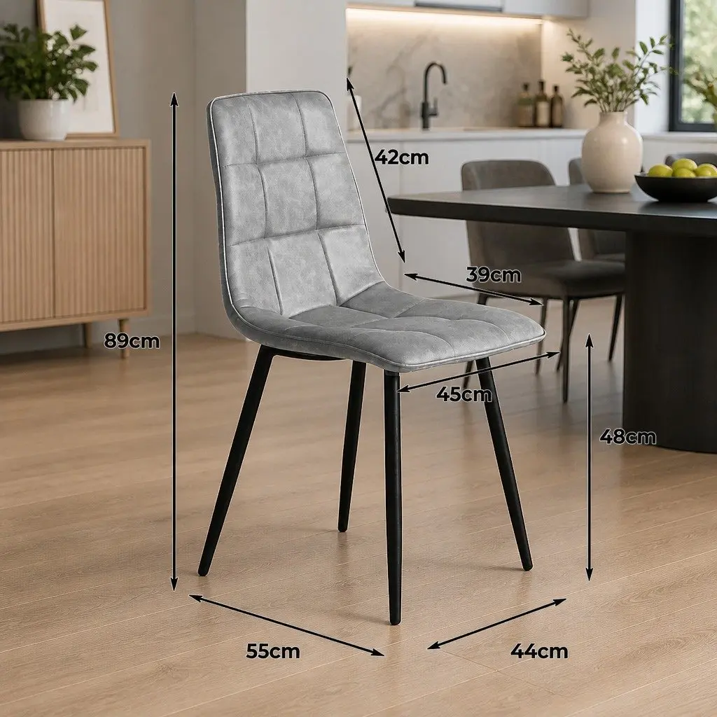 Set of 4 Grey PU Leather Dining Chairs with High Back