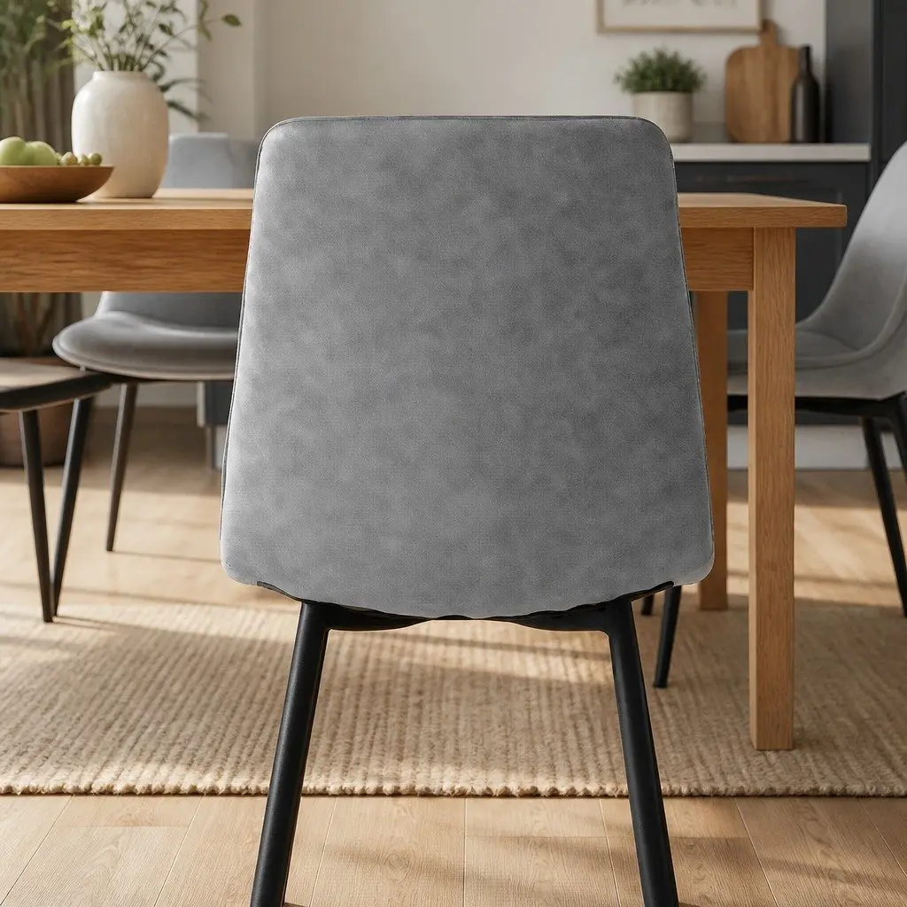 Set of 4 Grey PU Leather Dining Chairs with High Back