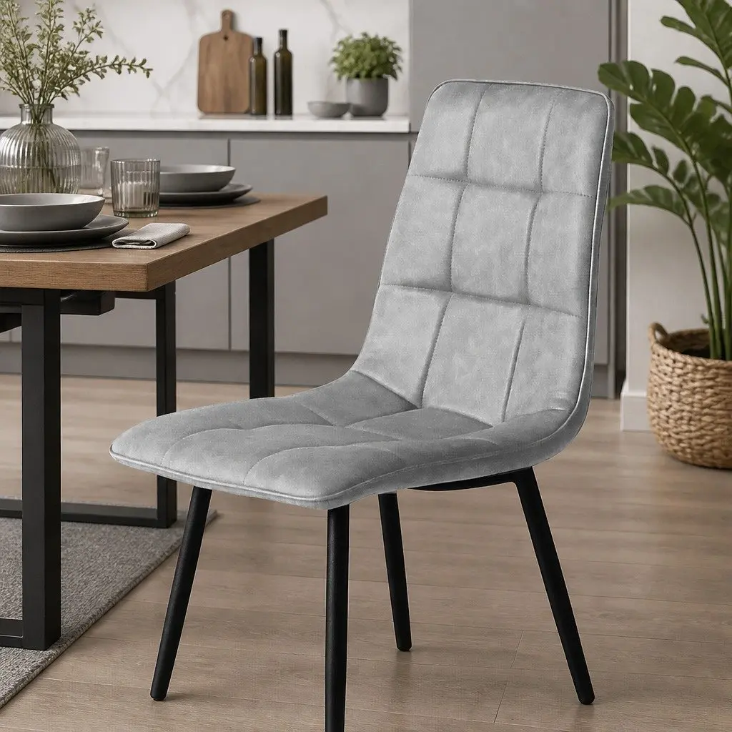 Set of 4 Grey PU Leather Dining Chairs with High Back