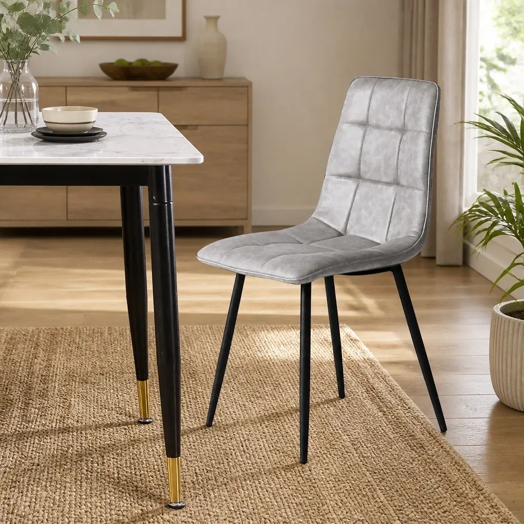 Set of 4 Grey PU Leather Dining Chairs with High Back