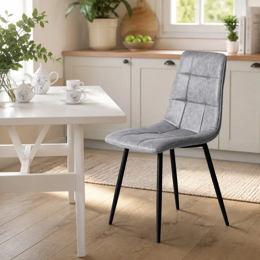 Set of 4 Grey PU Leather Dining Chairs with High Back