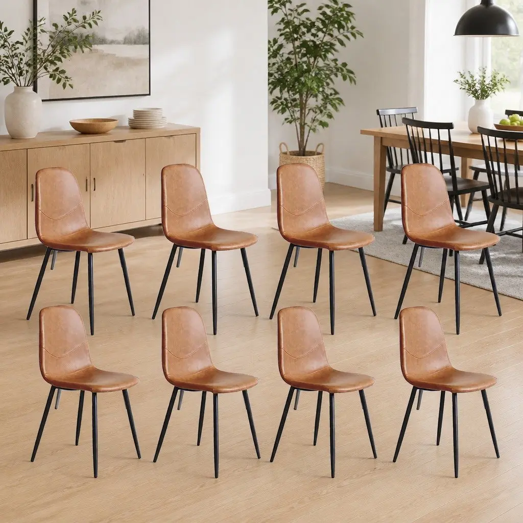 Dining Chairs Set of 8 Eames Style Padded Seat Backrest PU Leather or Velvet Upholstery Steel Frame