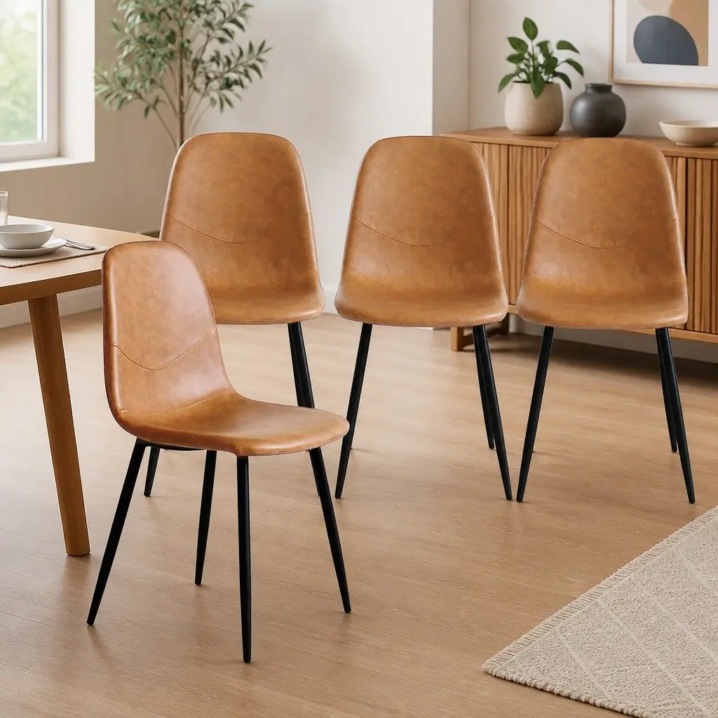 Dining Chairs Set of 8 Eames Style Padded Seat Backrest PU Leather or Velvet Upholstery Steel Frame