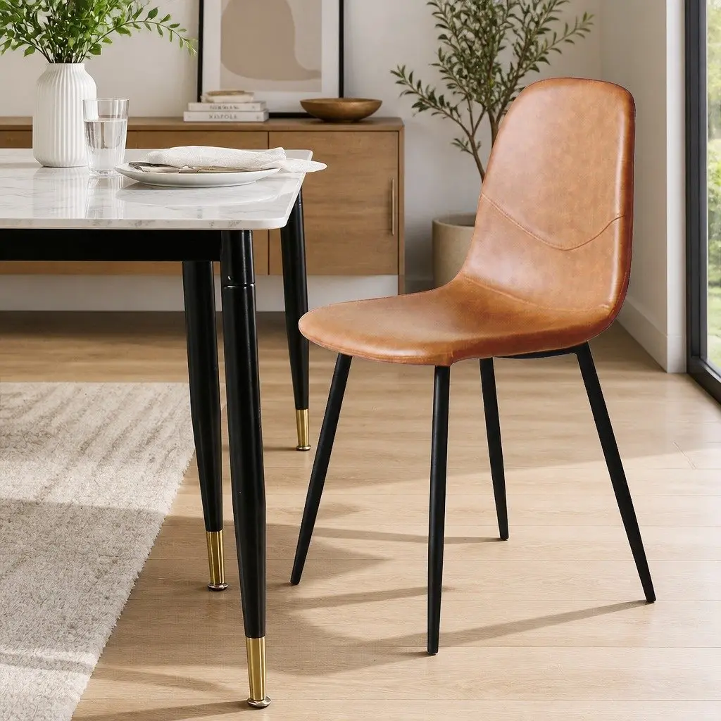 Dining Chairs Set of 8 Eames Style Padded Seat Backrest PU Leather or Velvet Upholstery Steel Frame