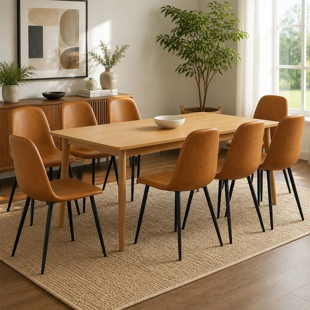 Dining Chairs Set of 8 Eames Style Padded Seat Backrest PU Leather or Velvet Upholstery Steel Frame