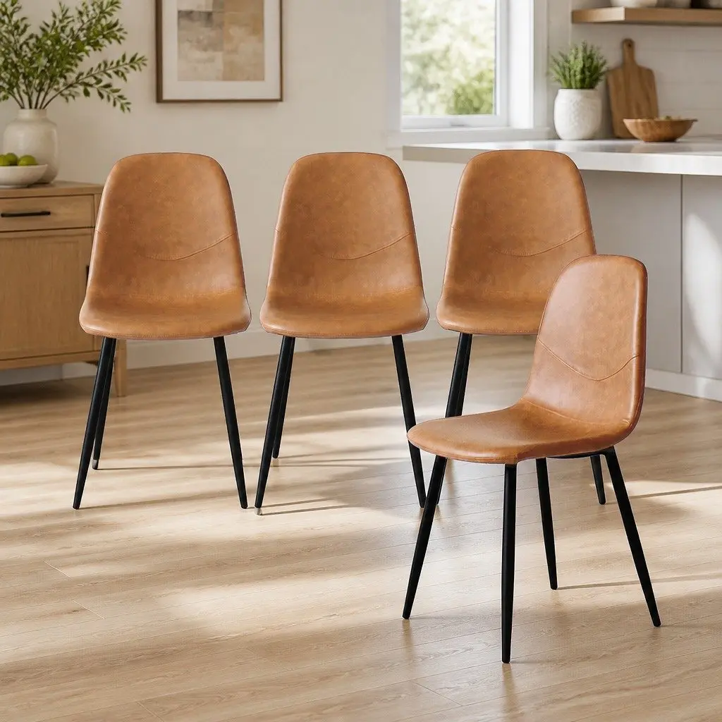 Dining Chairs Set of 8 Eames Style Padded Seat Backrest PU Leather or Velvet Upholstery Steel Frame
