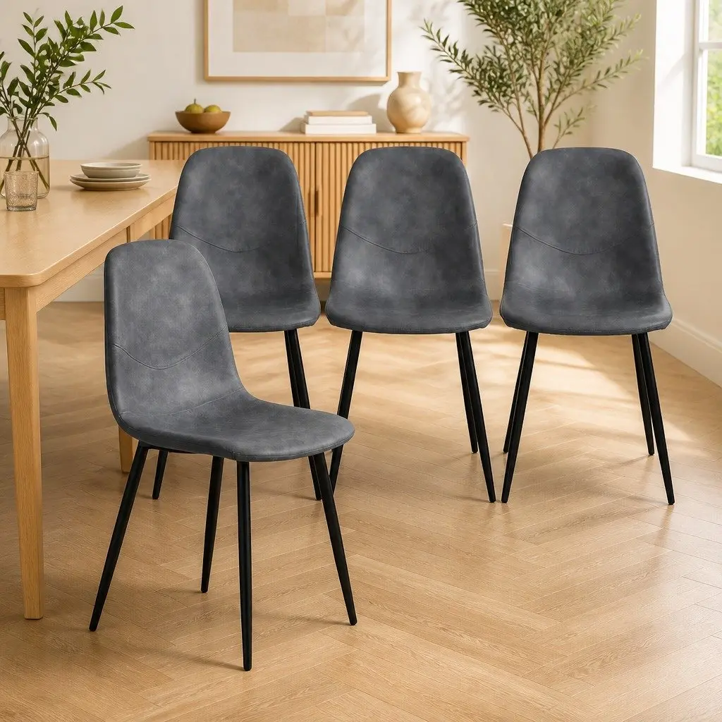 Dining Chairs Upholstered Padded Backrest Steel Frame Set of 8 Grey
