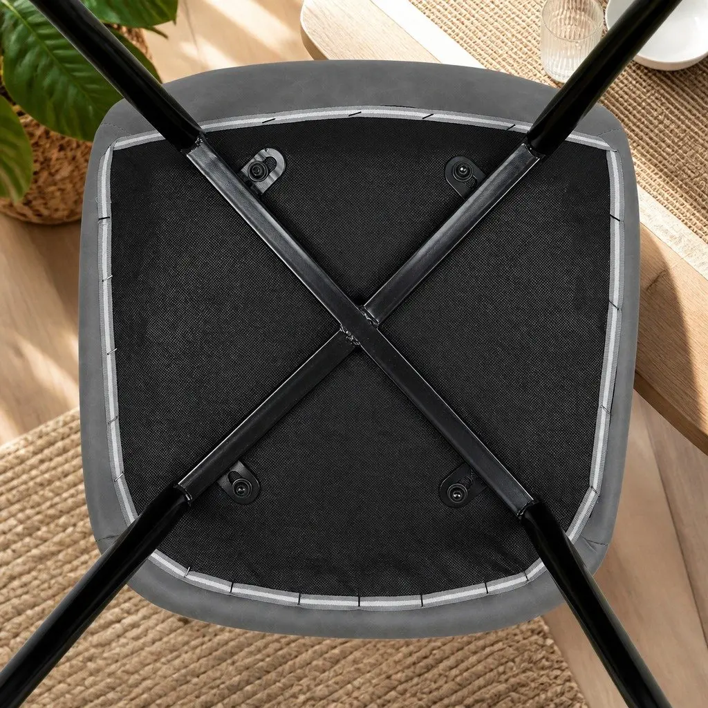 Dining Chairs Upholstered Padded Backrest Steel Frame Set of 8 Grey