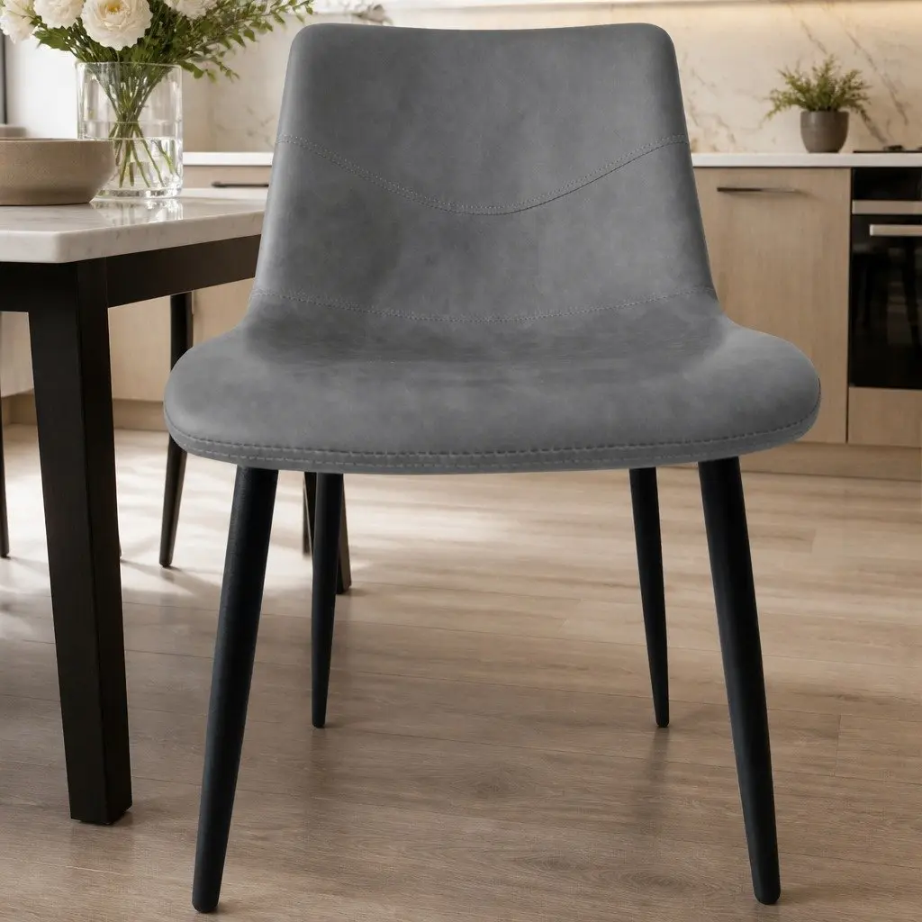 Dining Chairs Upholstered Padded Backrest Steel Frame Set of 8 Grey
