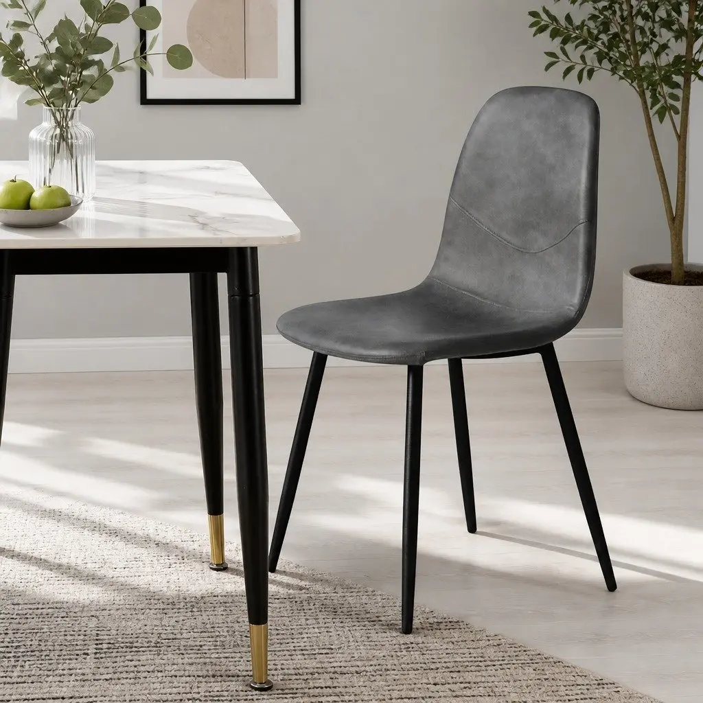 Dining Chairs Upholstered Padded Backrest Steel Frame Set of 8 Grey