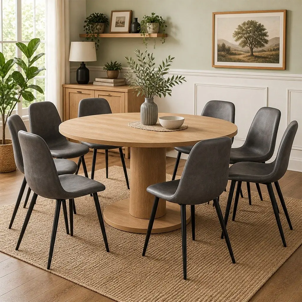 Dining Chairs Upholstered Padded Backrest Steel Frame Set of 8 Grey