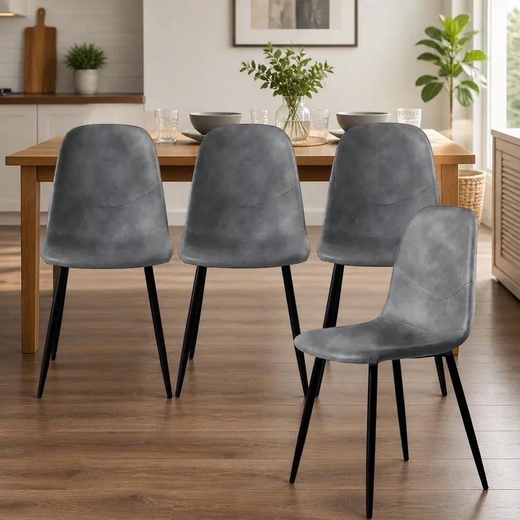 Dining Chairs Upholstered Padded Backrest Steel Frame Set of 8 Grey