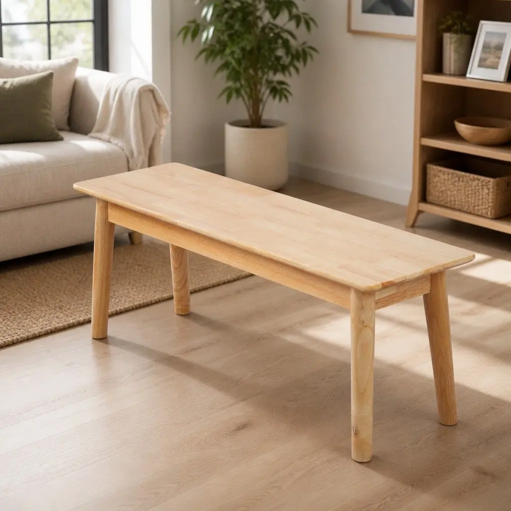 Dining Bench Wooden Frame Natural 120cm Rubberwood
