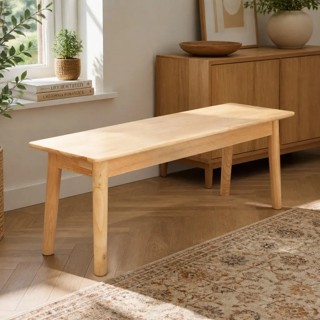 Dining Bench Wooden Frame Natural 120cm Rubberwood