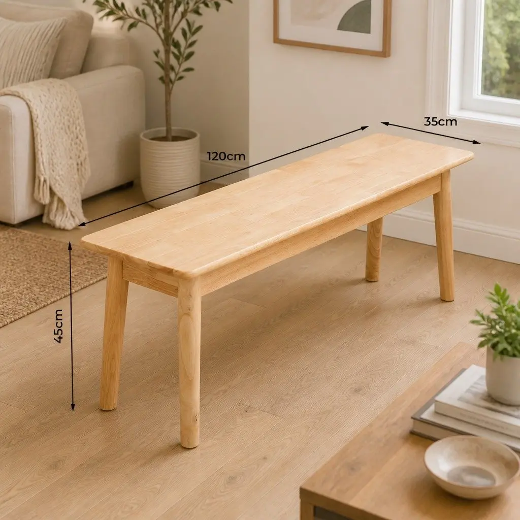 Dining Bench Wooden Frame Natural 120cm Rubberwood