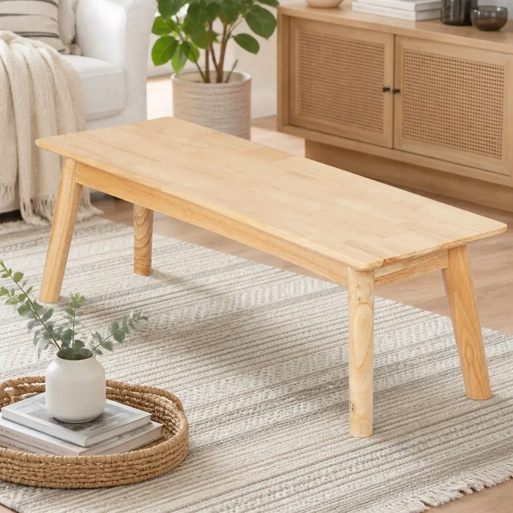 Dining Bench Wooden Frame Natural 120cm Rubberwood