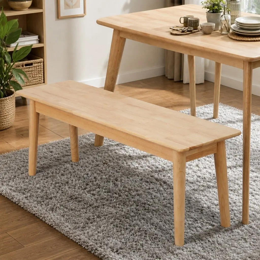 Dining Bench Wooden Frame Natural 120cm Rubberwood