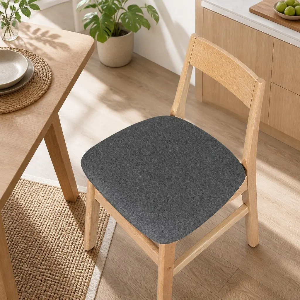 Dining Chairs Natural Wood Frame Linen Upholstery 6 Piece