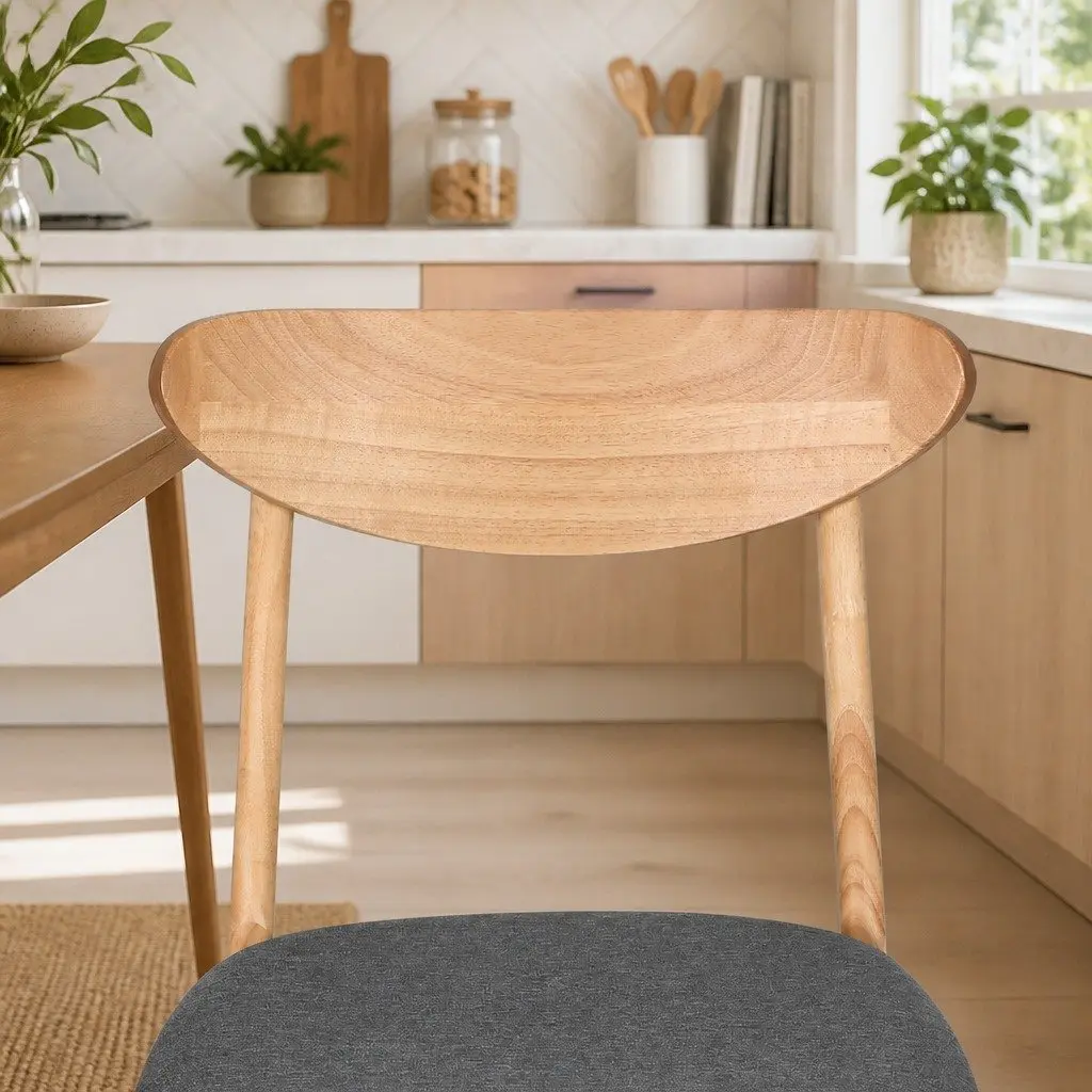 Dining Chairs Natural Wood Frame Linen Upholstery 6 Piece