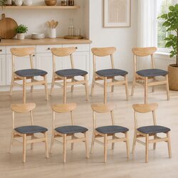 Natural Wood and Linen Dining Chairs Set of 8