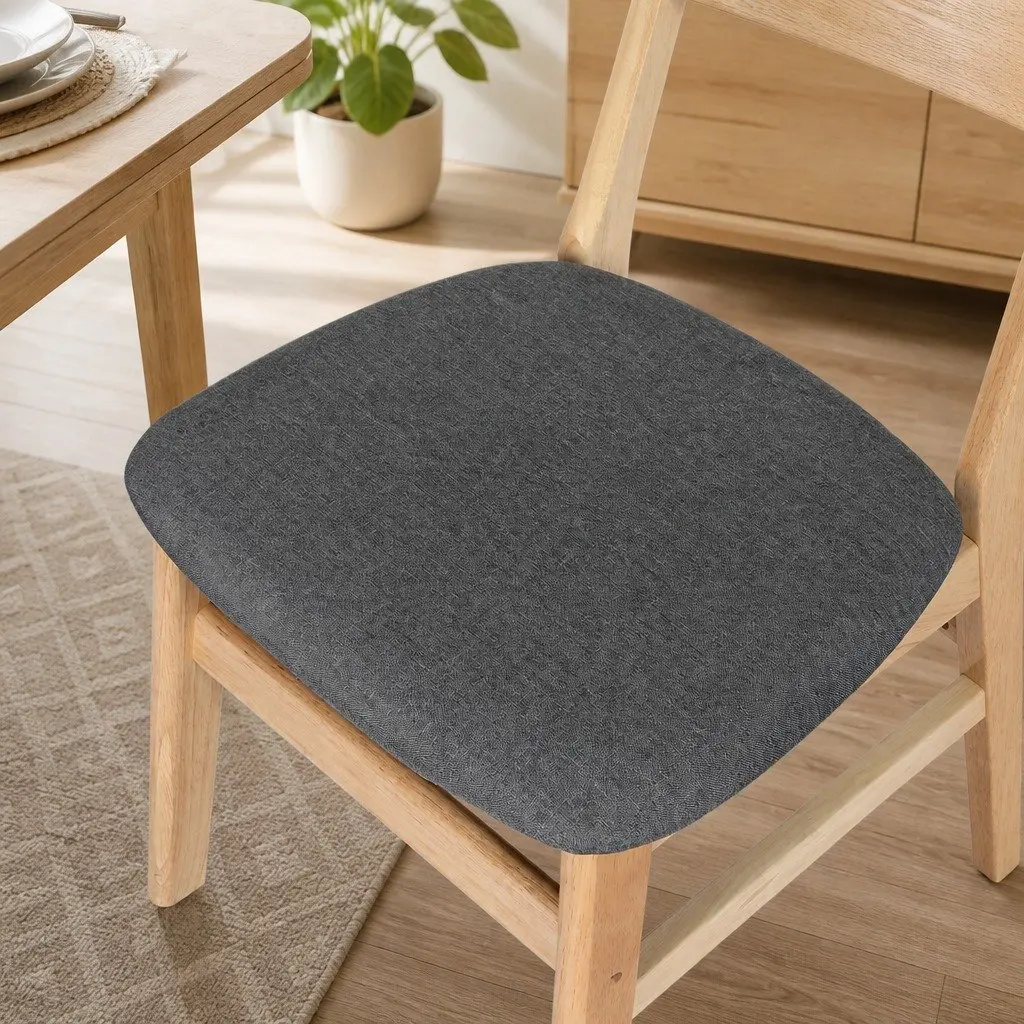 Dining Chairs Natural Wood Linen Padded 8 Piece Set