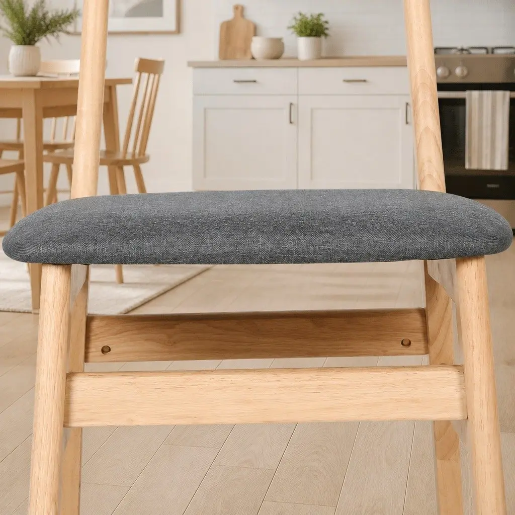 Dining Chairs Natural Wood Linen Padded 8 Piece Set