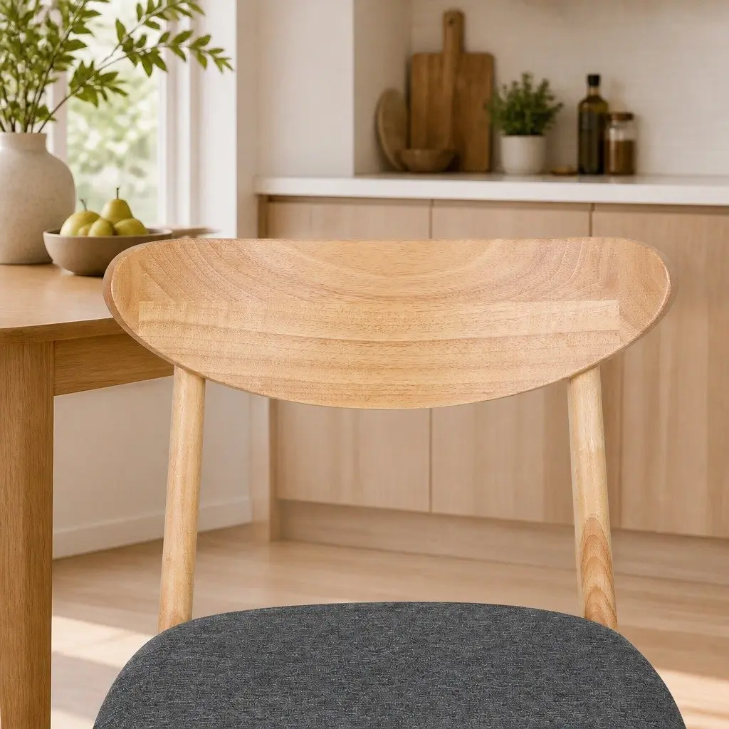 Dining Chairs Natural Wood Linen Padded 8 Piece Set
