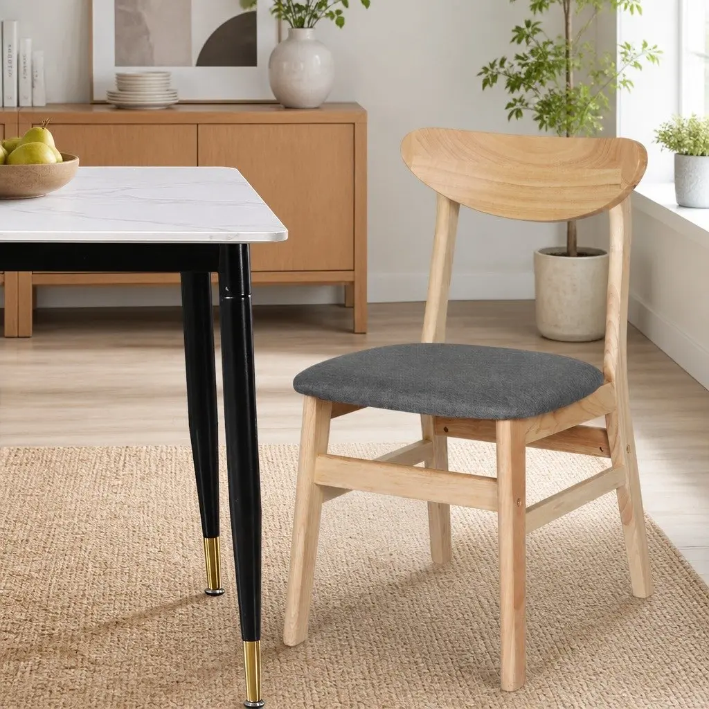 Dining Chairs Natural Wood Linen Padded 8 Piece Set