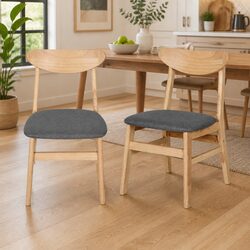 Set of 2 Natural Wooden Frame Dining Chairs