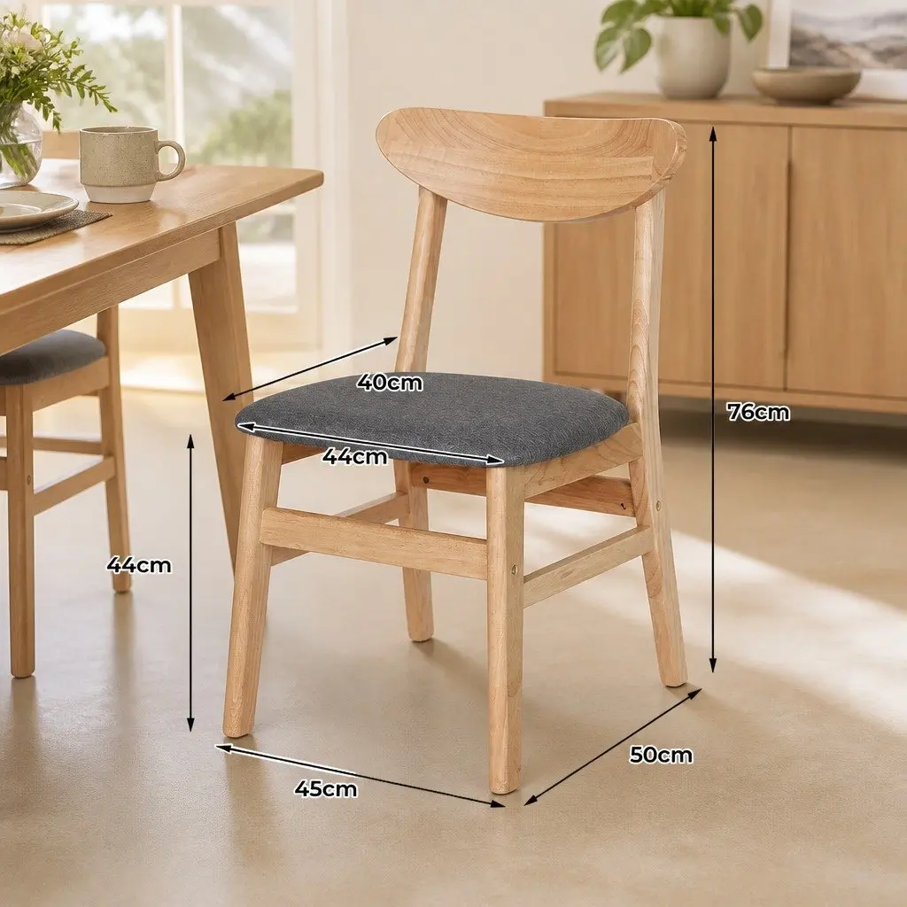 Dining Chairs Set of 2 Kitchen Wooden Frame Linen Fabric Seat Natural