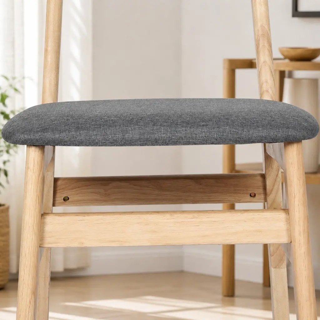 Dining Chairs Set of 2 Kitchen Wooden Frame Linen Fabric Seat Natural