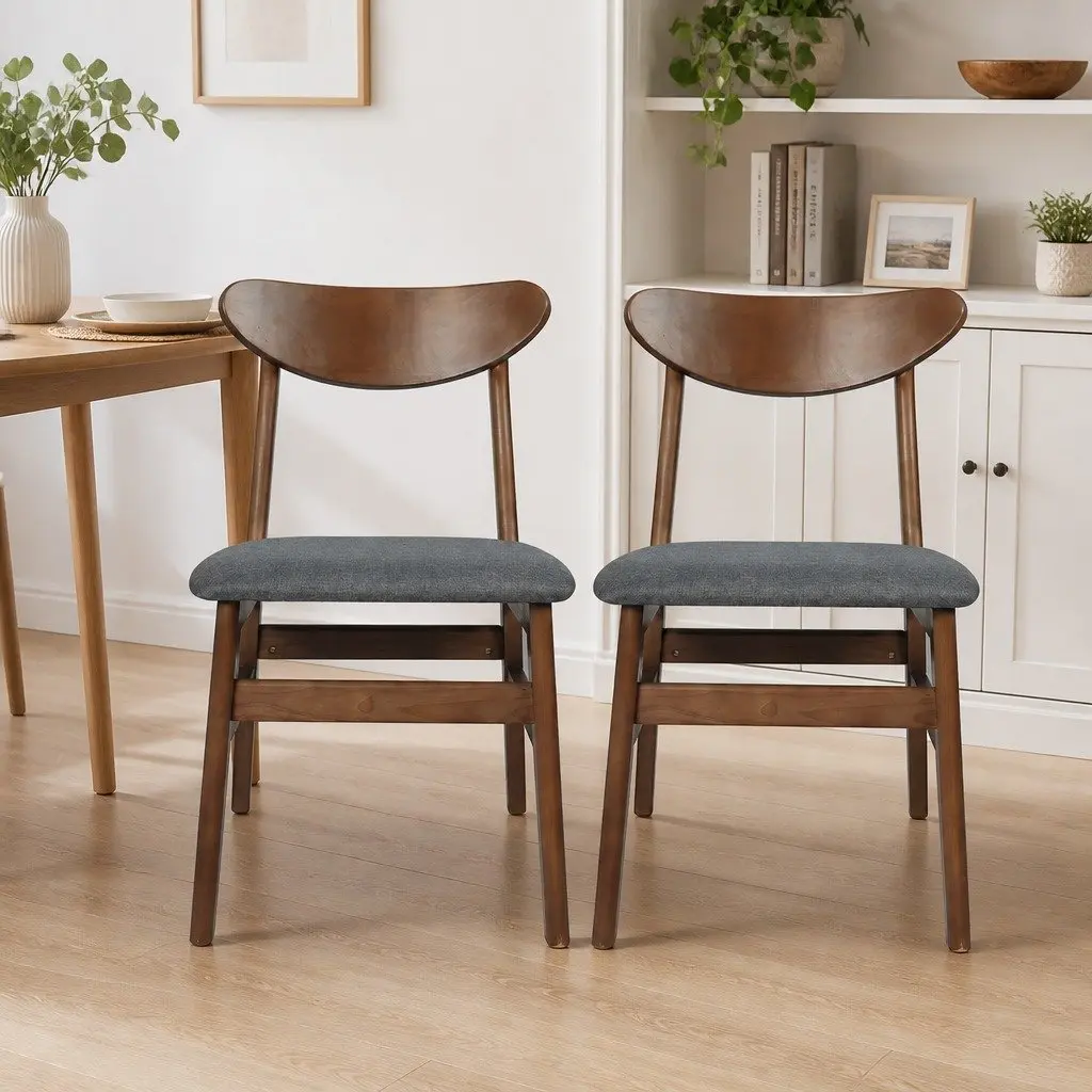Dining Chairs Set of 4 Walnut Wood Frame Linen Upholstery
