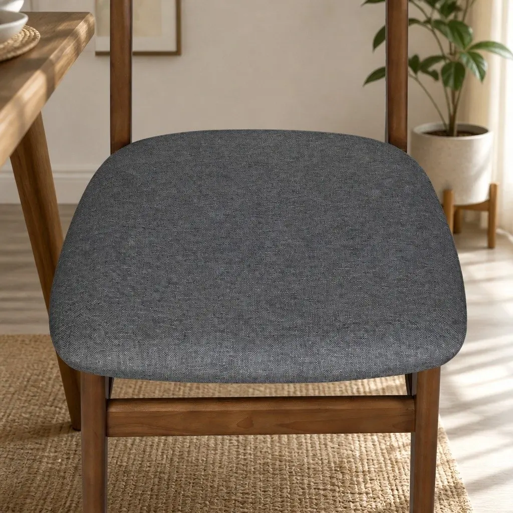 Dining Chairs Set of 4 Walnut Wood Frame Linen Upholstery