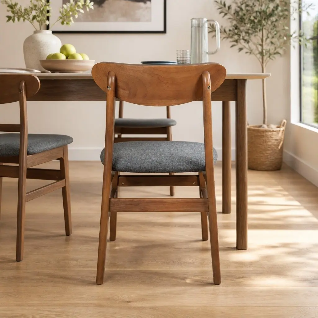 Dining Chairs Set of 4 Walnut Wood Frame Linen Upholstery