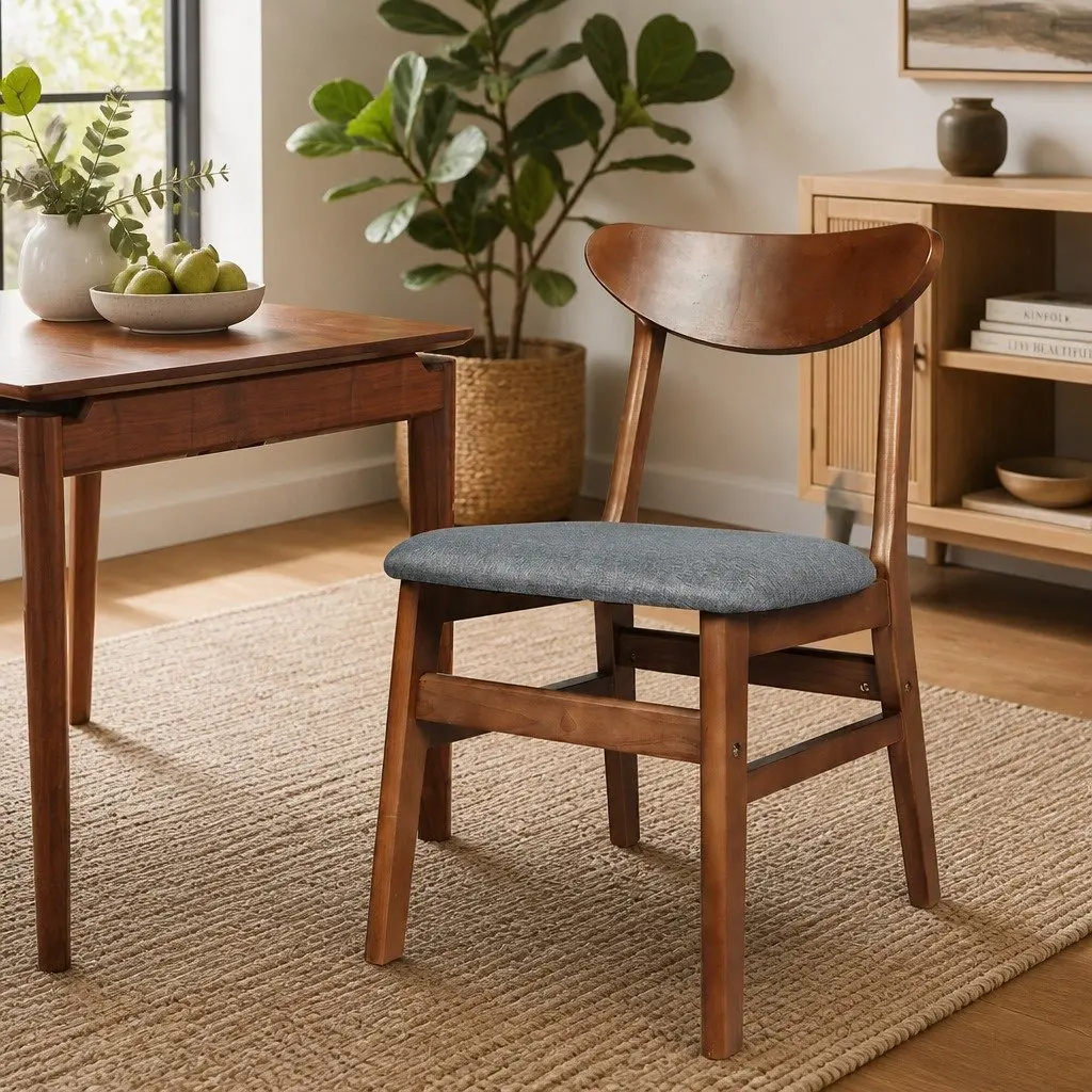 Dining Chairs Set of 4 Walnut Wood Frame Linen Upholstery