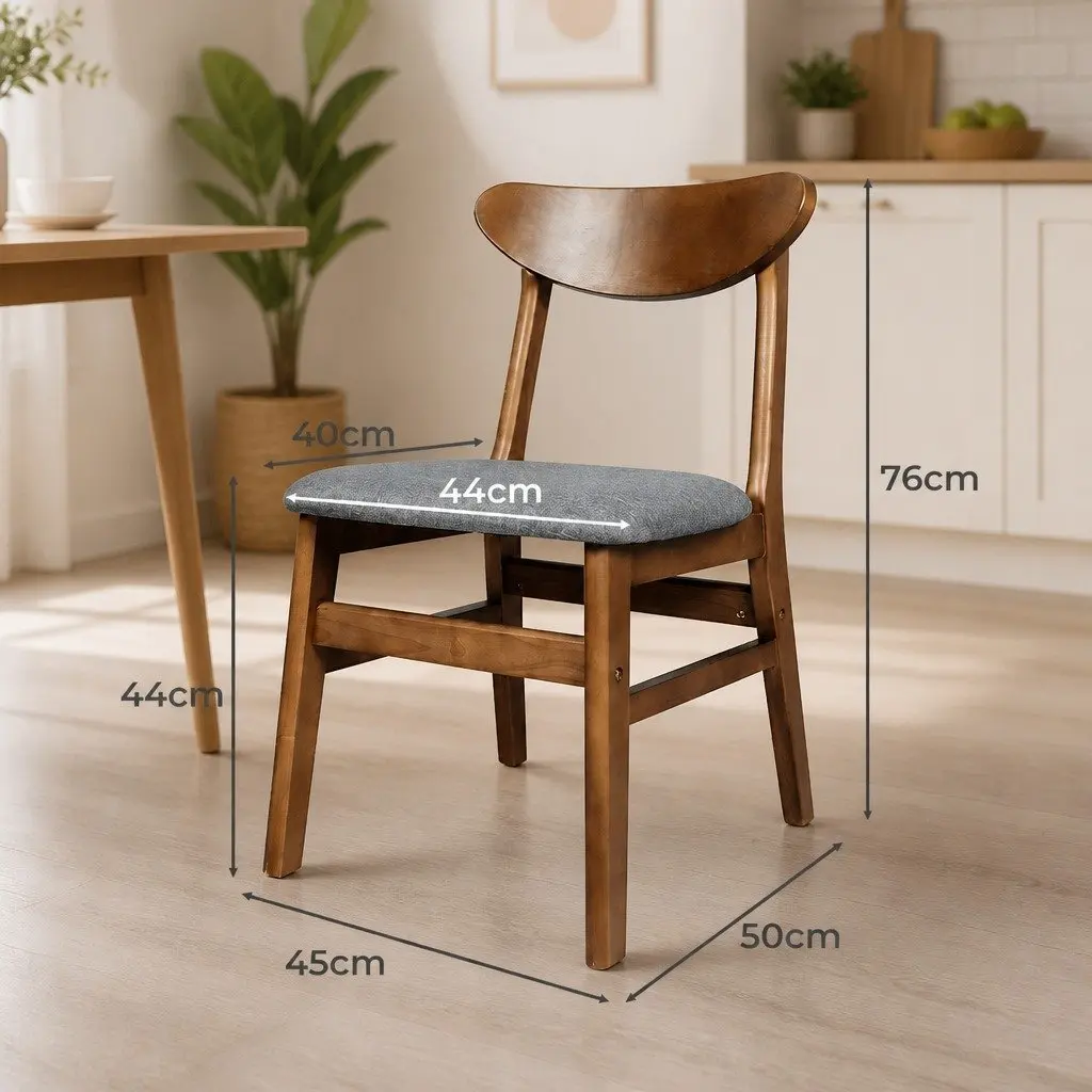 Dining Chairs Linen Upholstered Natural Wood Frame Set of 6