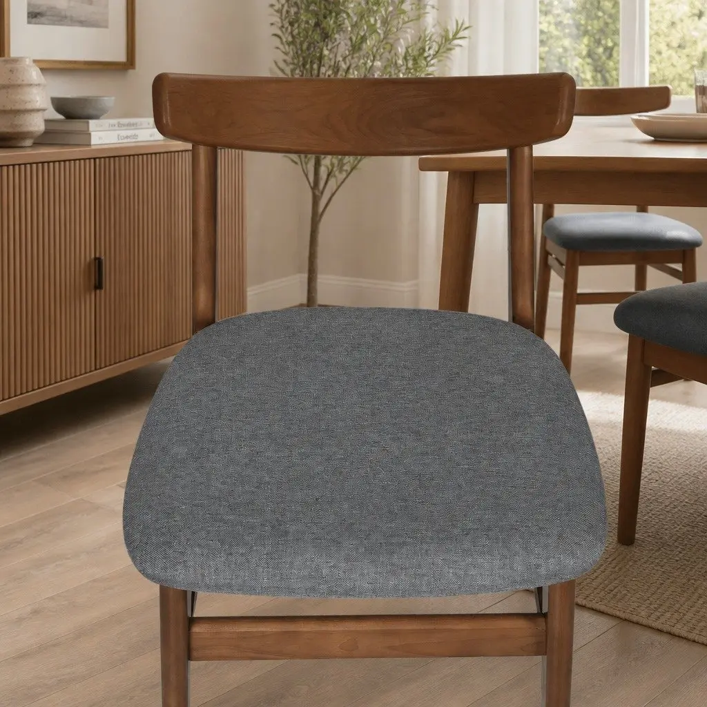 Dining Chairs Linen Upholstered Natural Wood Frame Set of 6