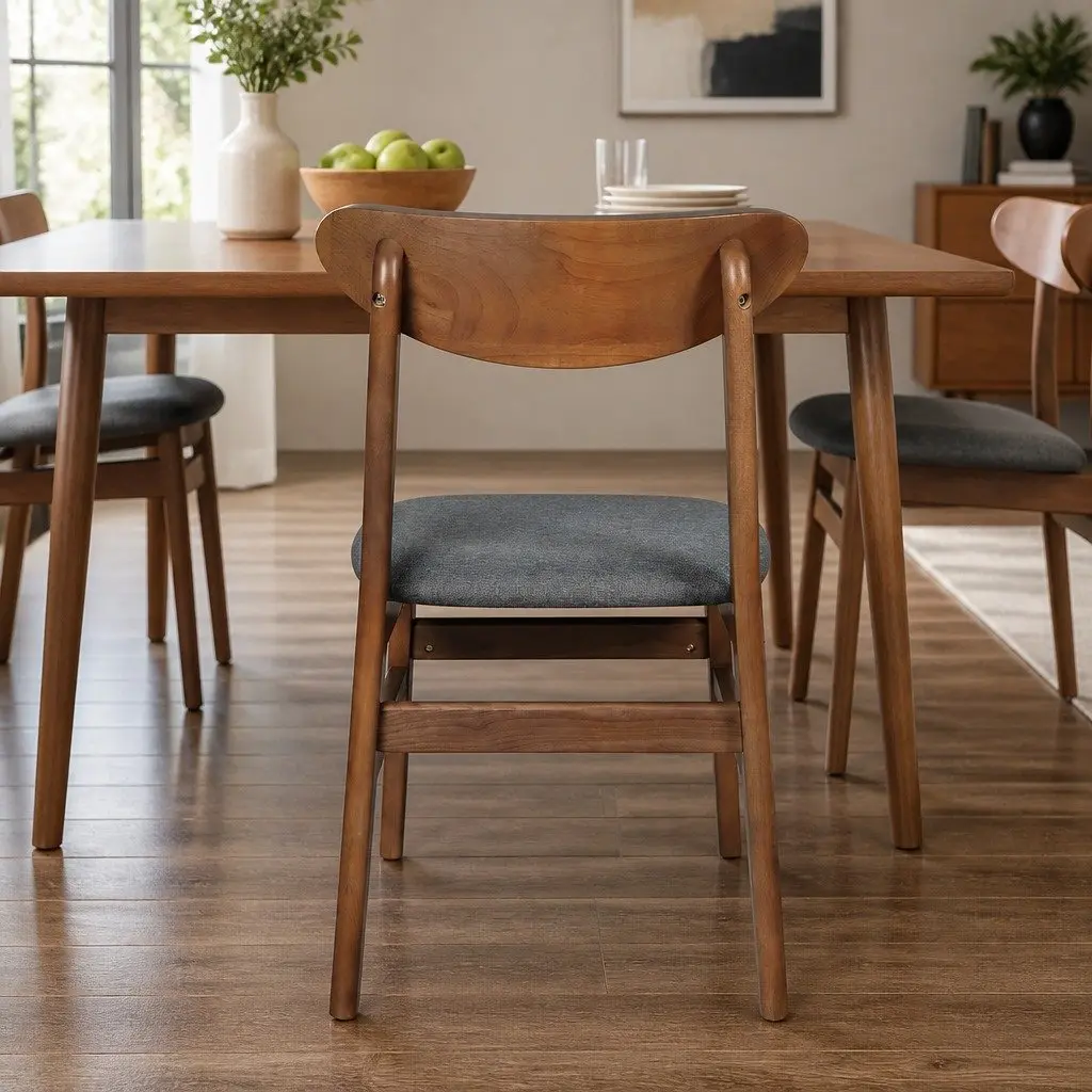 Dining Chairs Linen Upholstered Natural Wood Frame Set of 6