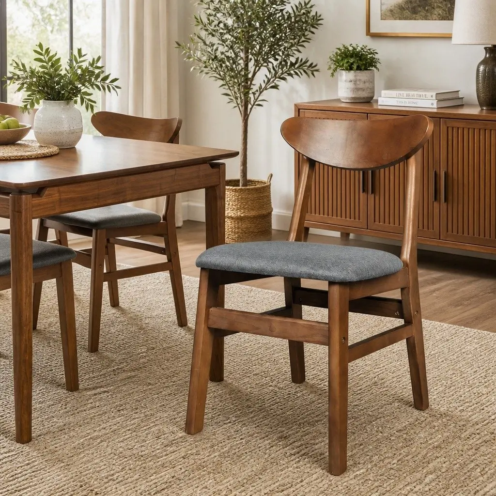 Dining Chairs Linen Upholstered Natural Wood Frame Set of 6