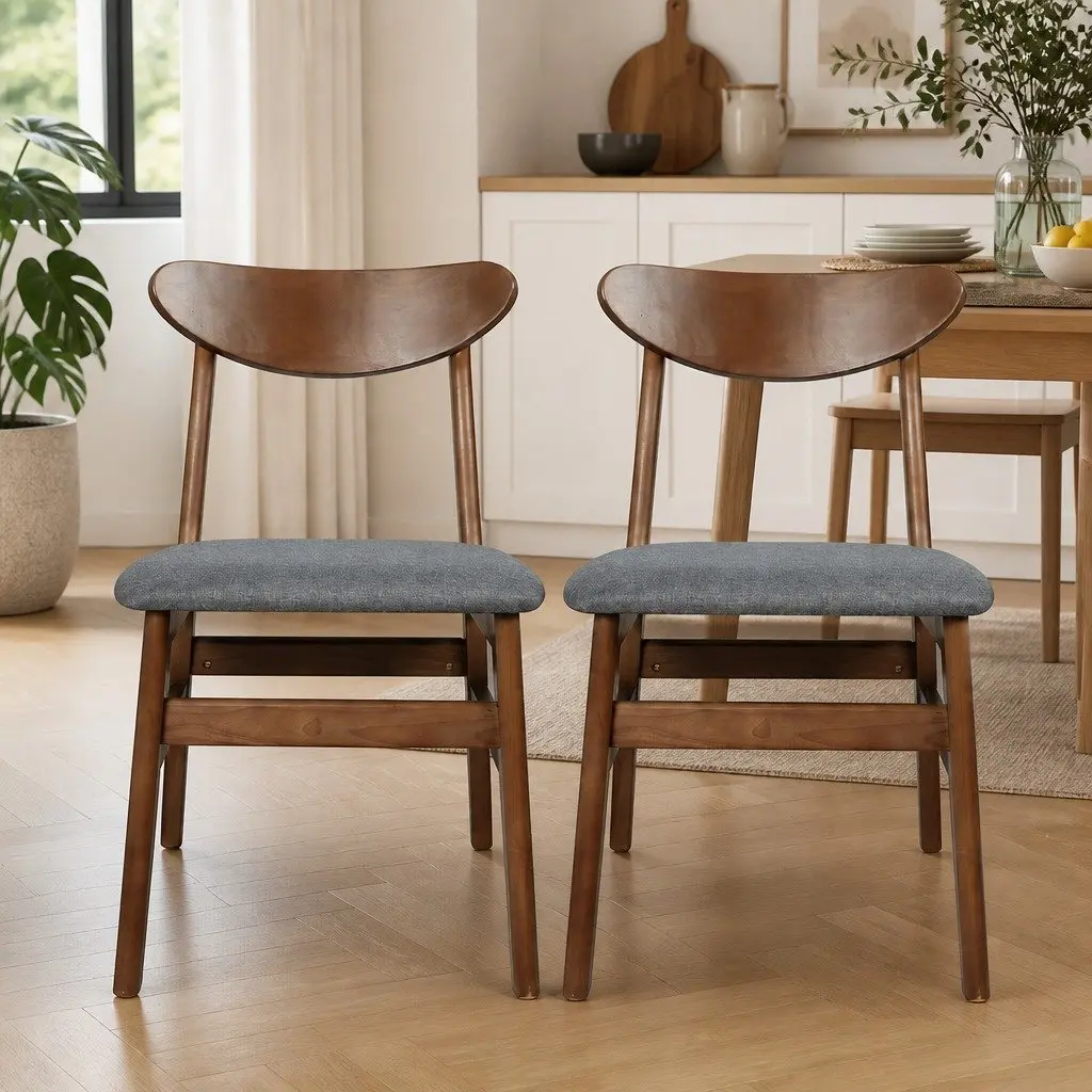 Dining Chairs Walnut 45cm W x 50cm D x 76cm H Wooden Frame Linen Upholstered Set of 8