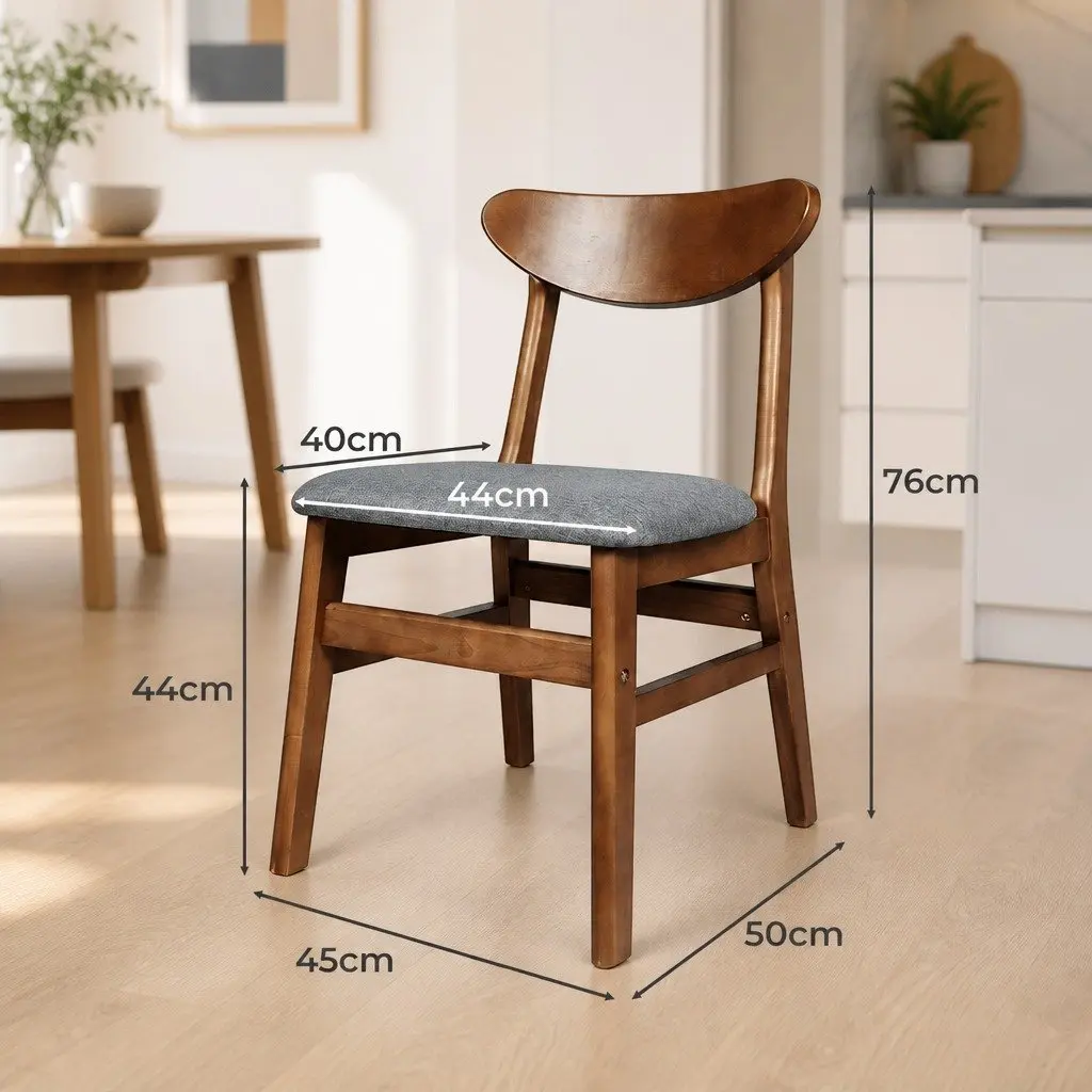 Dining Chairs Walnut 45cm W x 50cm D x 76cm H Wooden Frame Linen Upholstered Set of 8