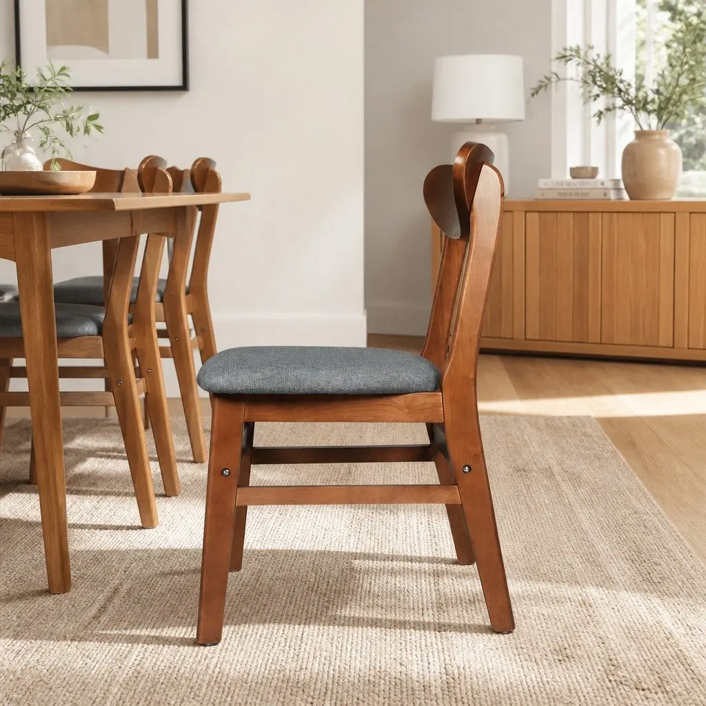 Dining Chairs Walnut 45cm W x 50cm D x 76cm H Wooden Frame Linen Upholstered Set of 8