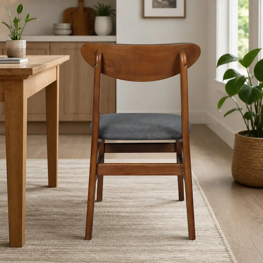 Dining Chairs Walnut 45cm W x 50cm D x 76cm H Wooden Frame Linen Upholstered Set of 8