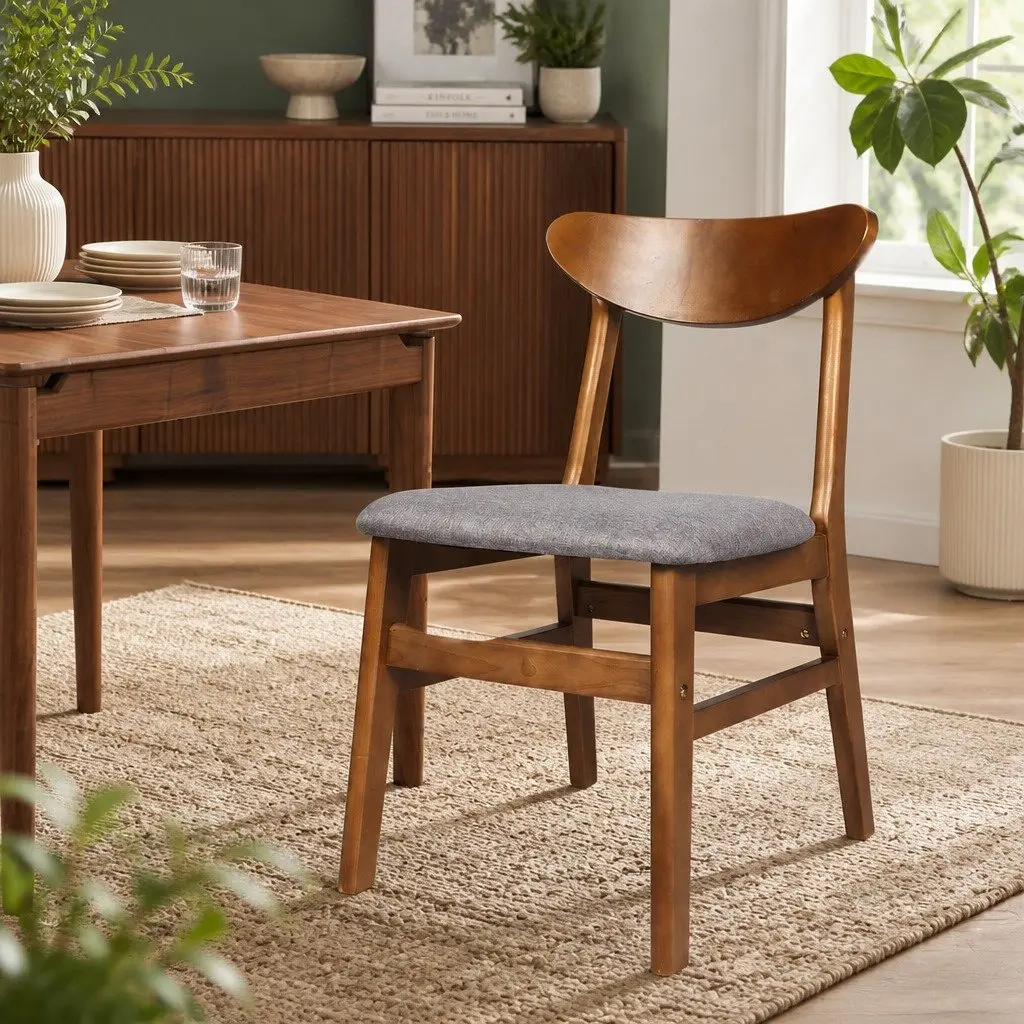 Dining Chairs Walnut 45cm W x 50cm D x 76cm H Wooden Frame Linen Upholstered Set of 8