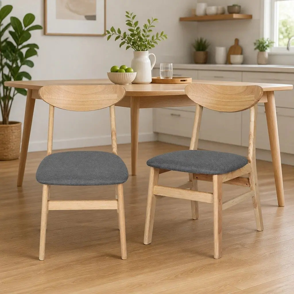Set of 4 Dining Chairs with Natural Wood Frame