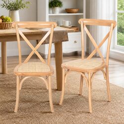 Set of 2 Wooden Dining Chairs with Cross Back Design