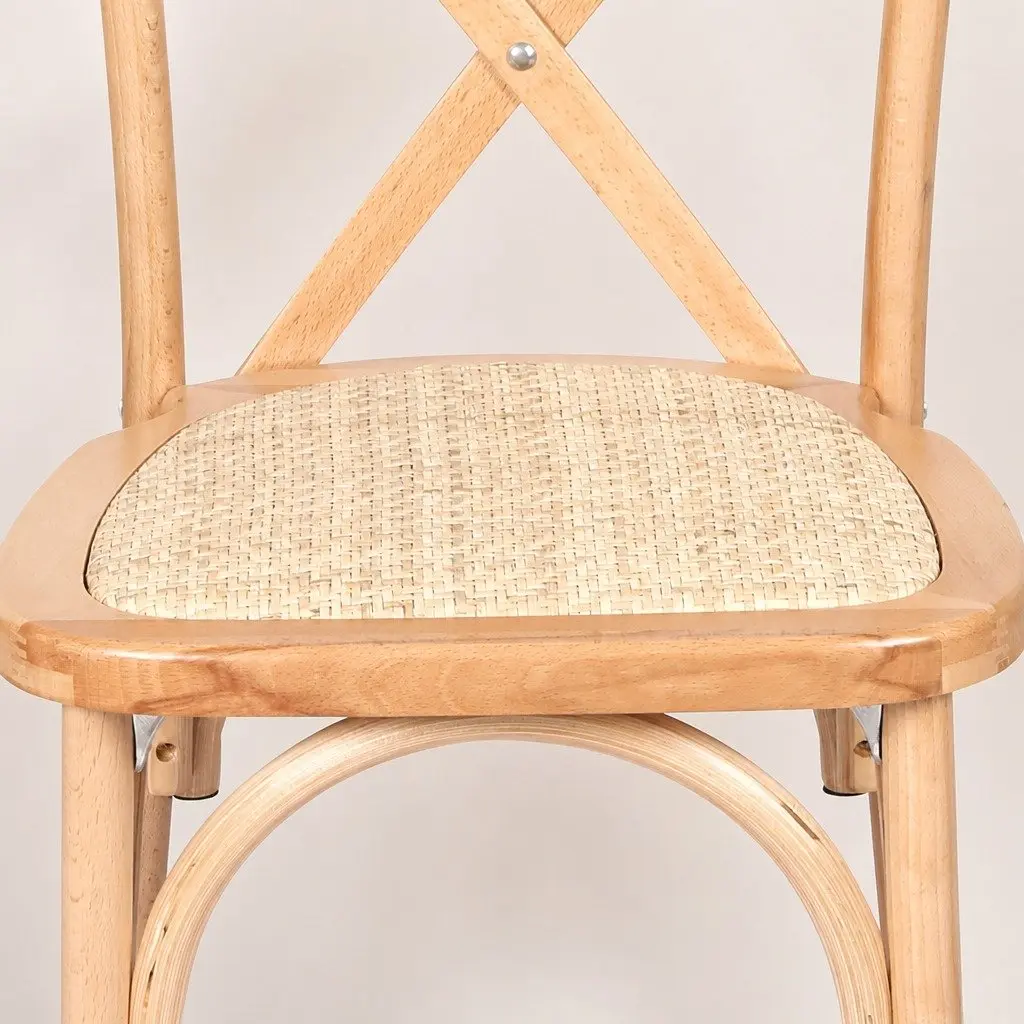 Dining Chairs Set of 2 Cross Back Design Wooden Frame Rattan Seat Kitchen