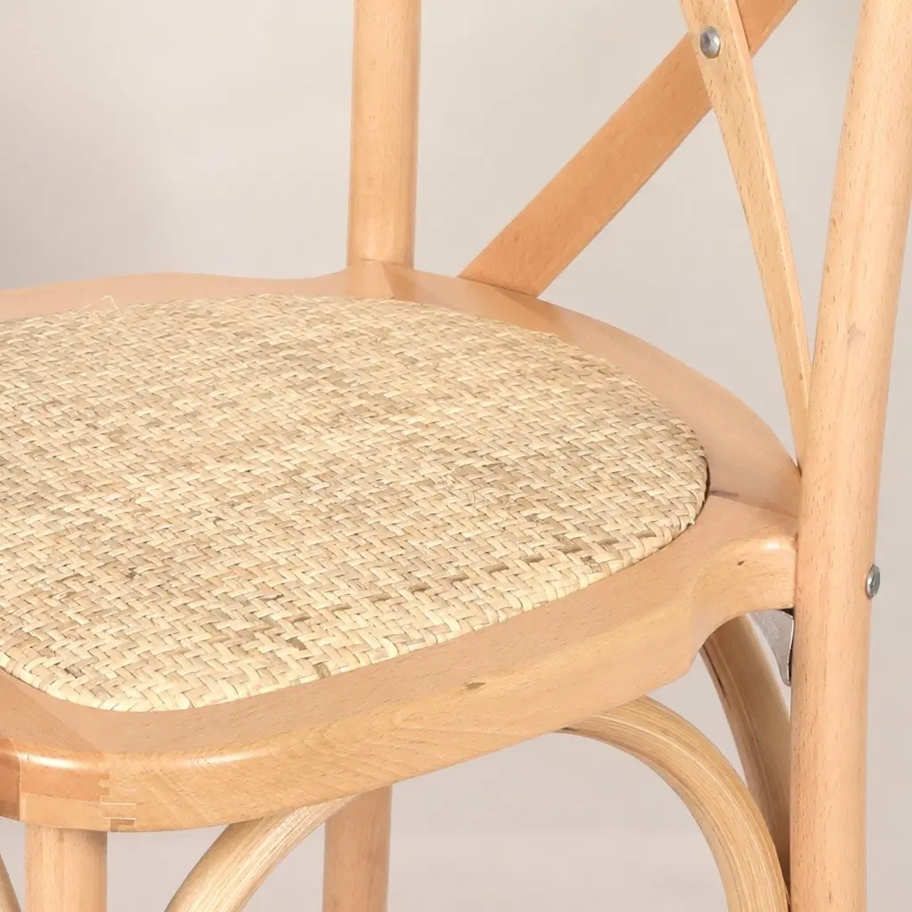 Dining Chairs Set of 2 Cross Back Design Wooden Frame Rattan Seat Kitchen