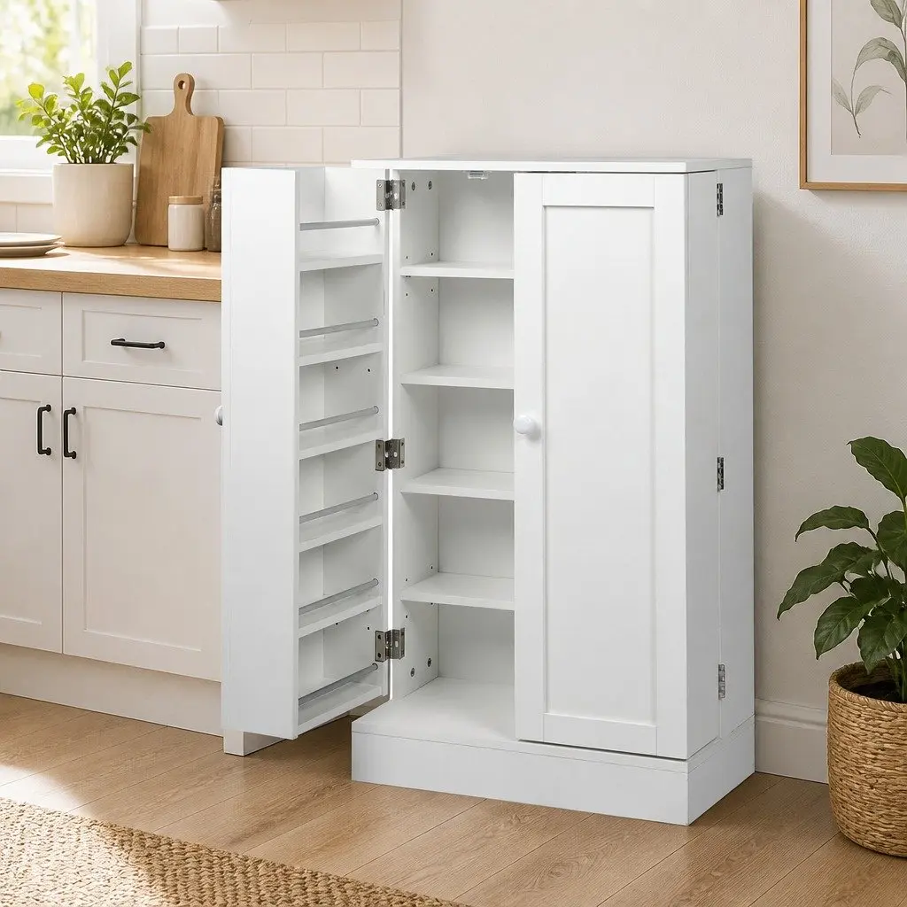 Buffet Sideboard Storage Cabinet 180° Door Kitchen Bedroom Furniture White